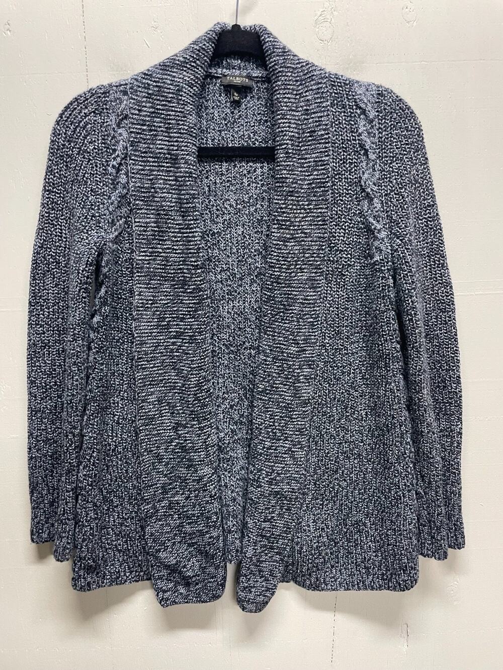 Talbots Womens Blue & Black Marled Open-Front Cardigan Sweater Size Small Petite